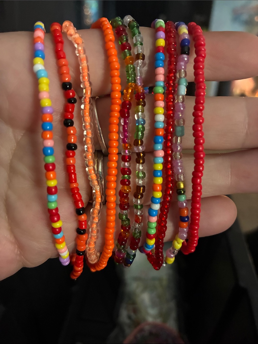 🆕 Handmade Multicolor Seed Bead Bracelet Set - Pink & Red Options